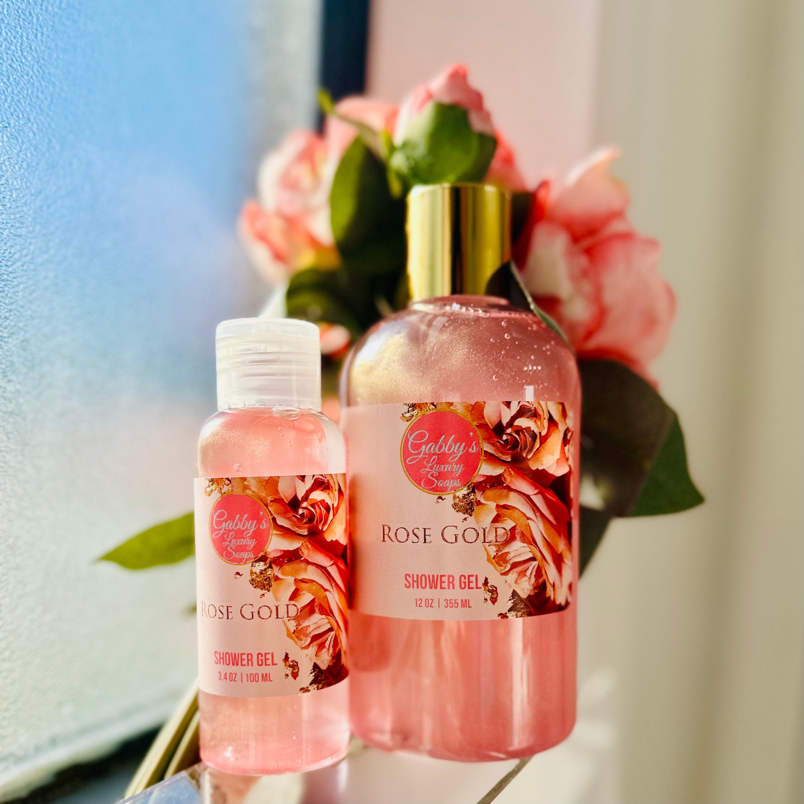 Rose Gold Bath and Shower Gel: large and travel size