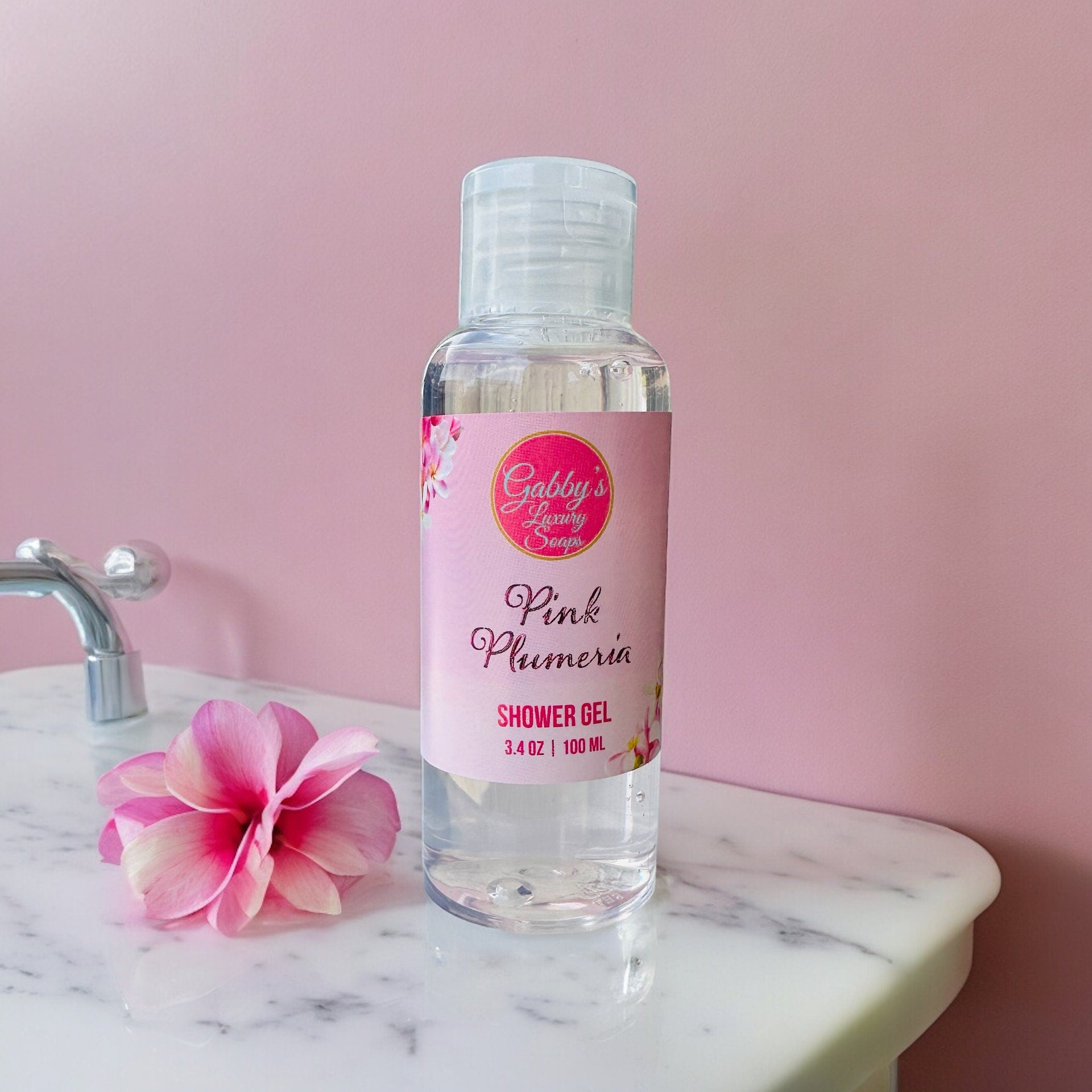 Pink Plumeria Plant-Derived Bath and Shower Gel - Travel Size 3.4 oz | 100 ML