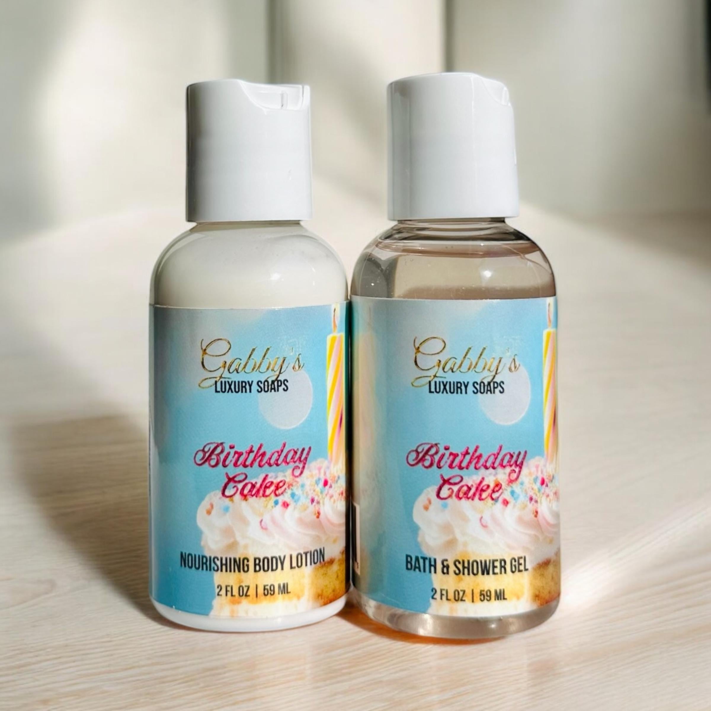 Birthday Cake Plant Based Shower Gel and Body Lotion Travel Set