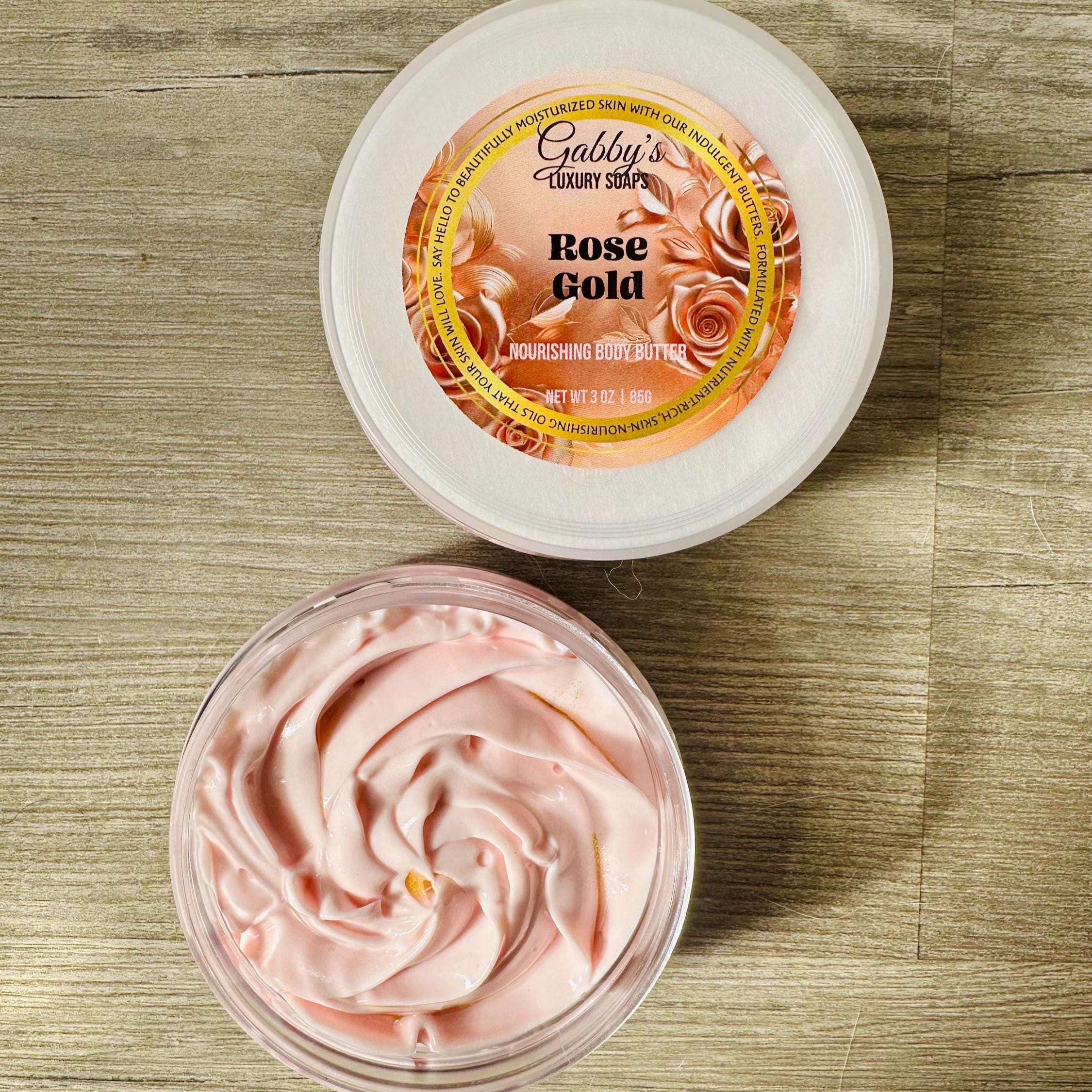 Rose Gold Scent Travel Size Nourishing No melt, Non-greasy Body Butter with Aloe, Shea, Kokum & Cupuacu Butter + Vitamin E 3oz