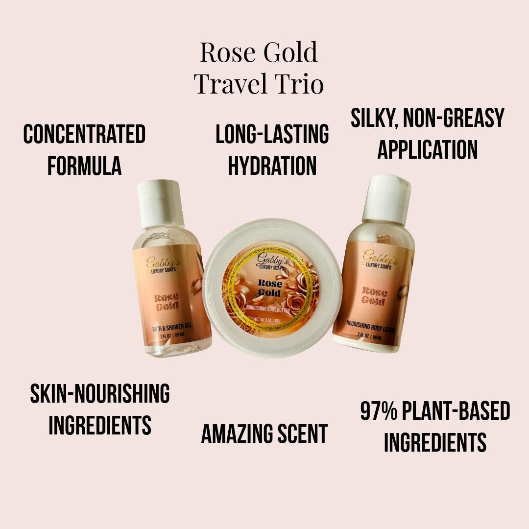 Rose Gold Scent Travel Set – 2oz Shower Gel, 2oz Body Lotion & 3oz Body Butter | TSA-Friendly, Luxurious Mini Skincare Trio