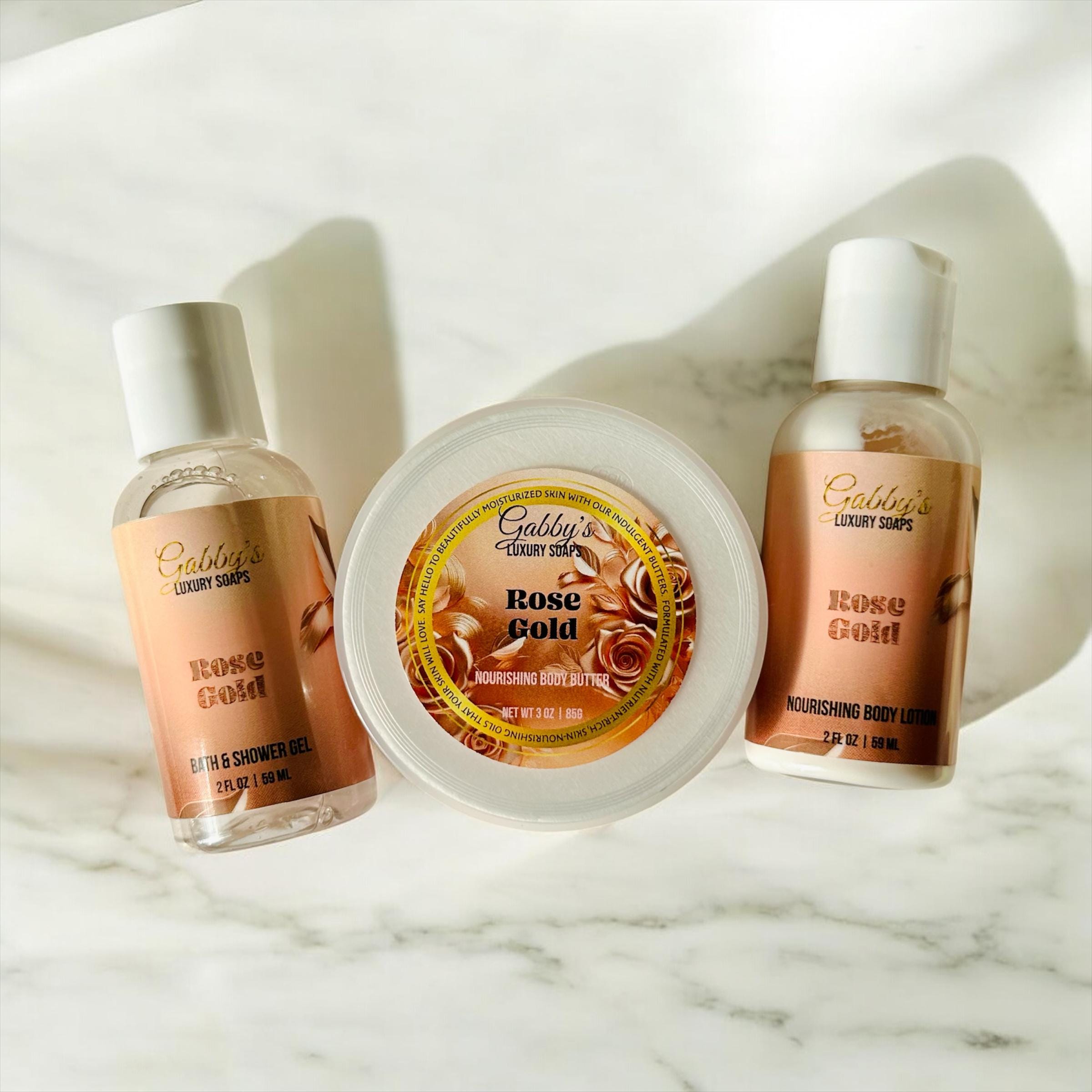Rose Gold Travel Set – Shower Gel, Body Lotion & Body Butter (TSA-Friendly Sizes)