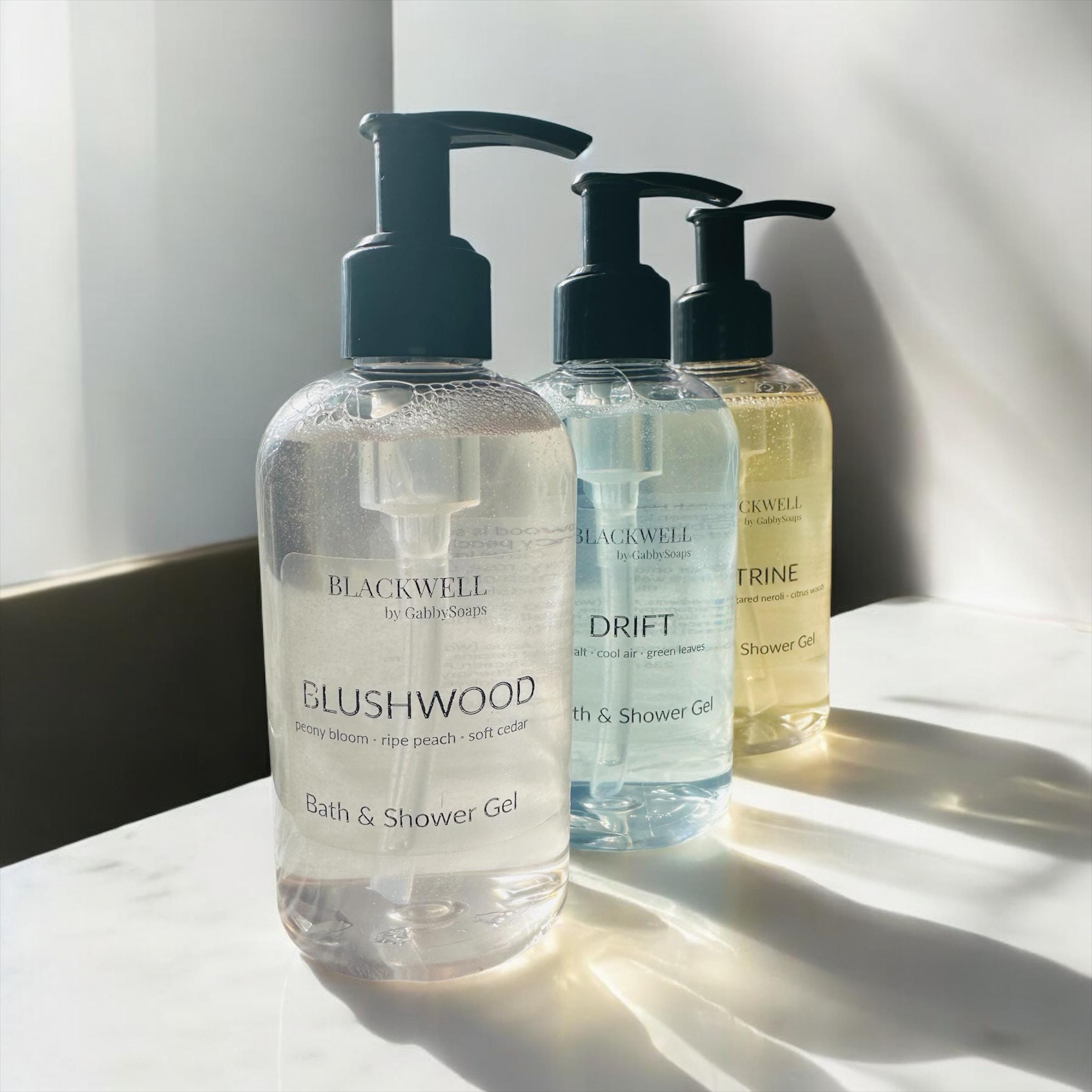 BLUSHWOOD, DRIFT, & CITRINE Bath & Shower Gels – Blackwell by GabbySoaps