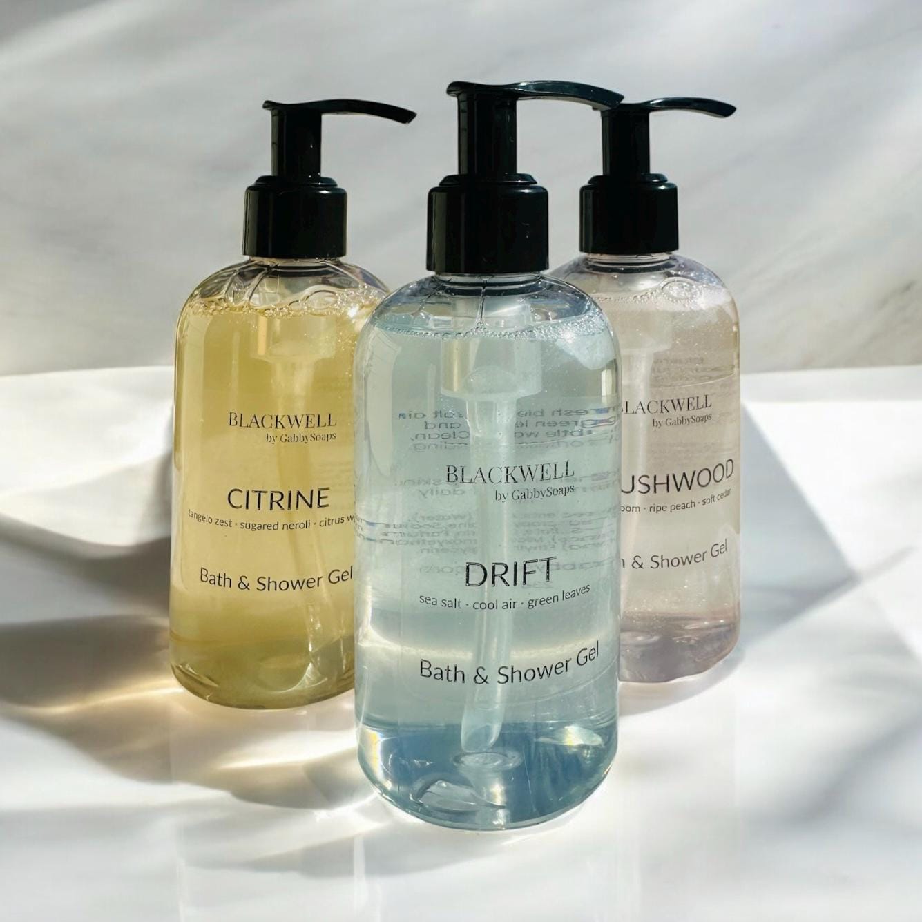 Blackwell by GabbySoaps Shower Gel Trio: CITRINE, DRIFT & BLUSHWOOD