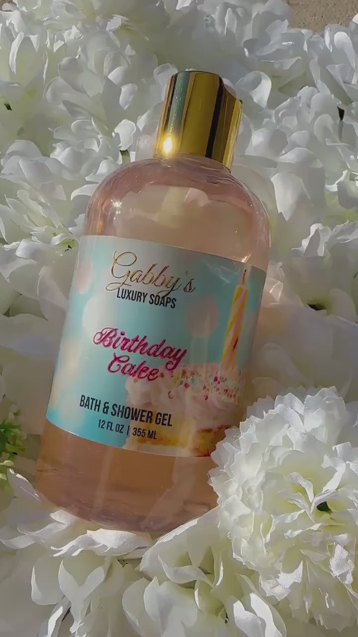 Birthday Cake Scented Shower Gel | Vanilla Cake + Spiced Rum Body Wash | Paraben-Free | Plant-Based Bath Gel | Sweet Dessert Scent
